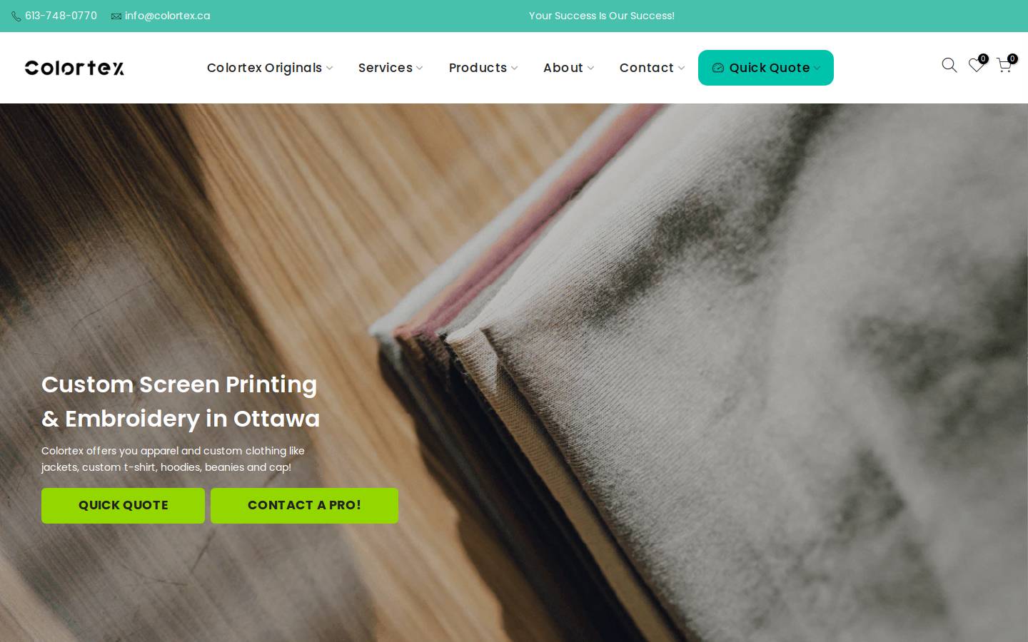 Colortex Screen Printing & Embroidery homepage screenshot