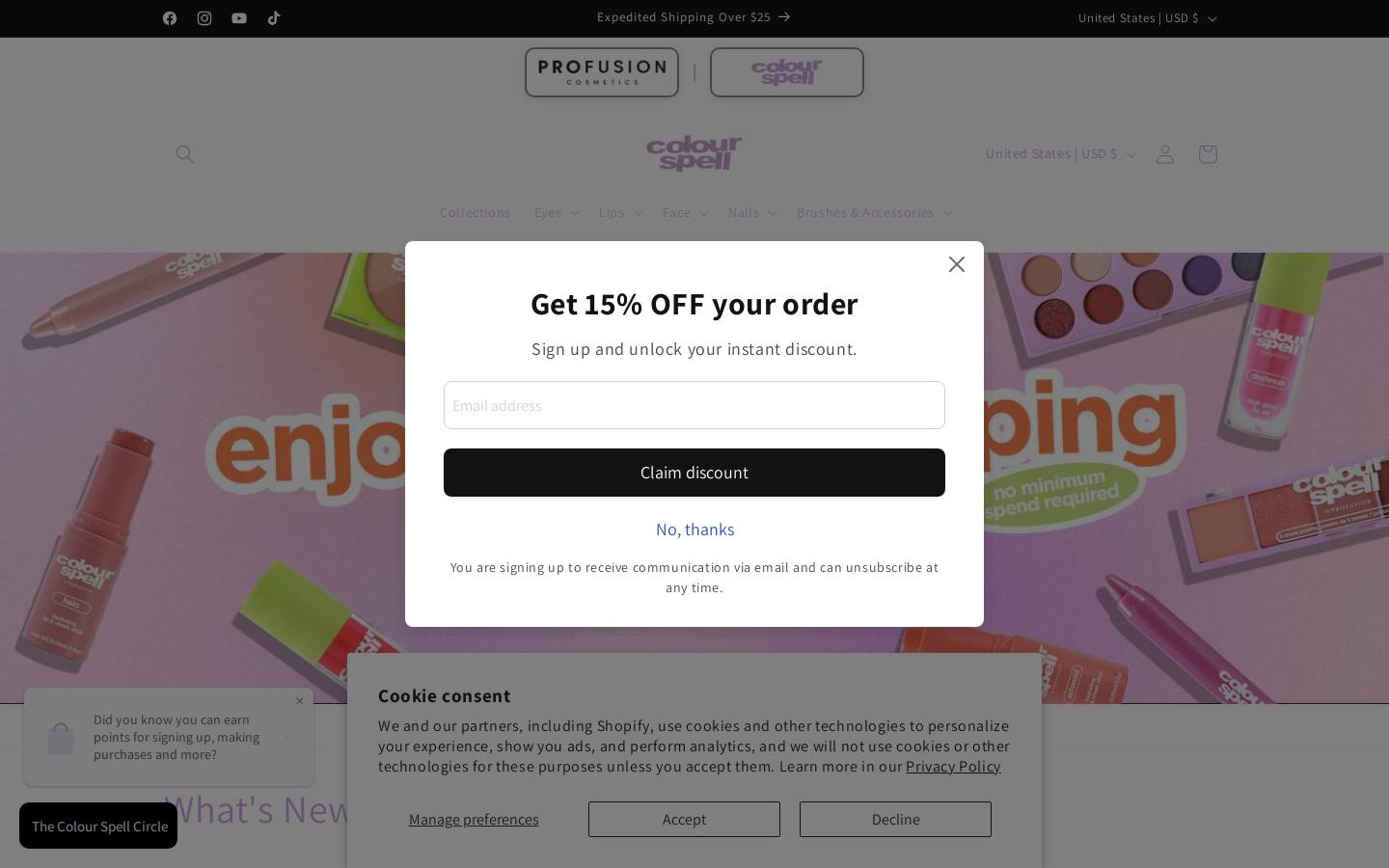colourspellcosmetics.com homepage screenshot