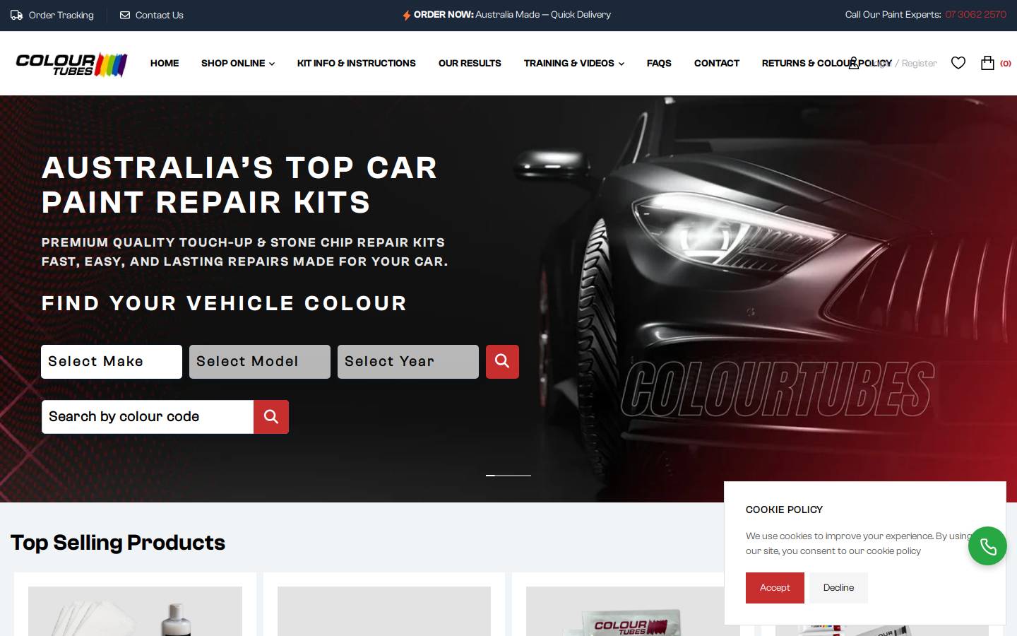colourtubes.com.au homepage screenshot