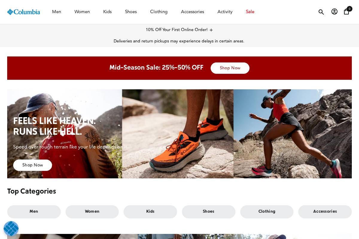 Columbia Sportswear homepage screenshot