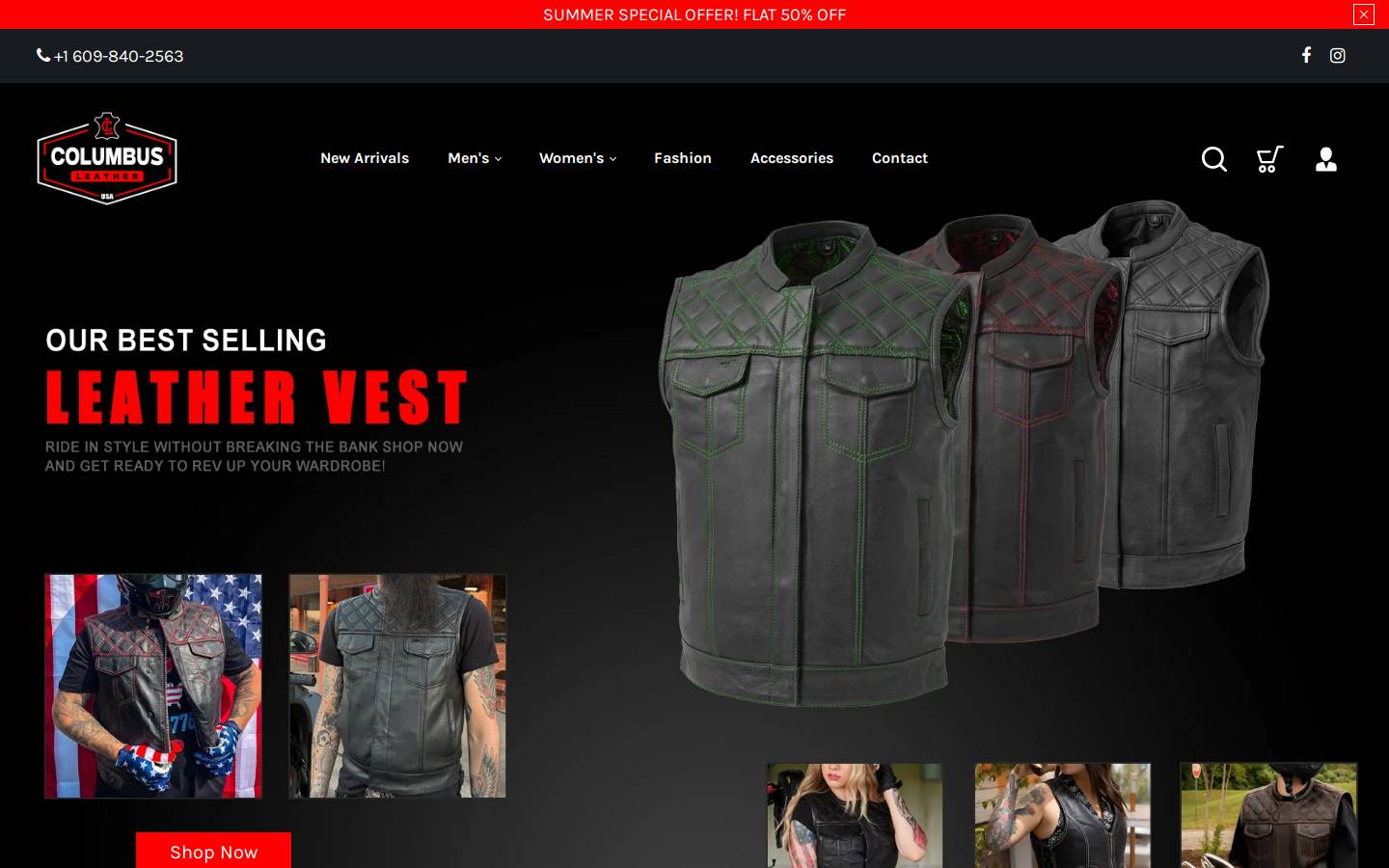 columbusleather.com homepage screenshot