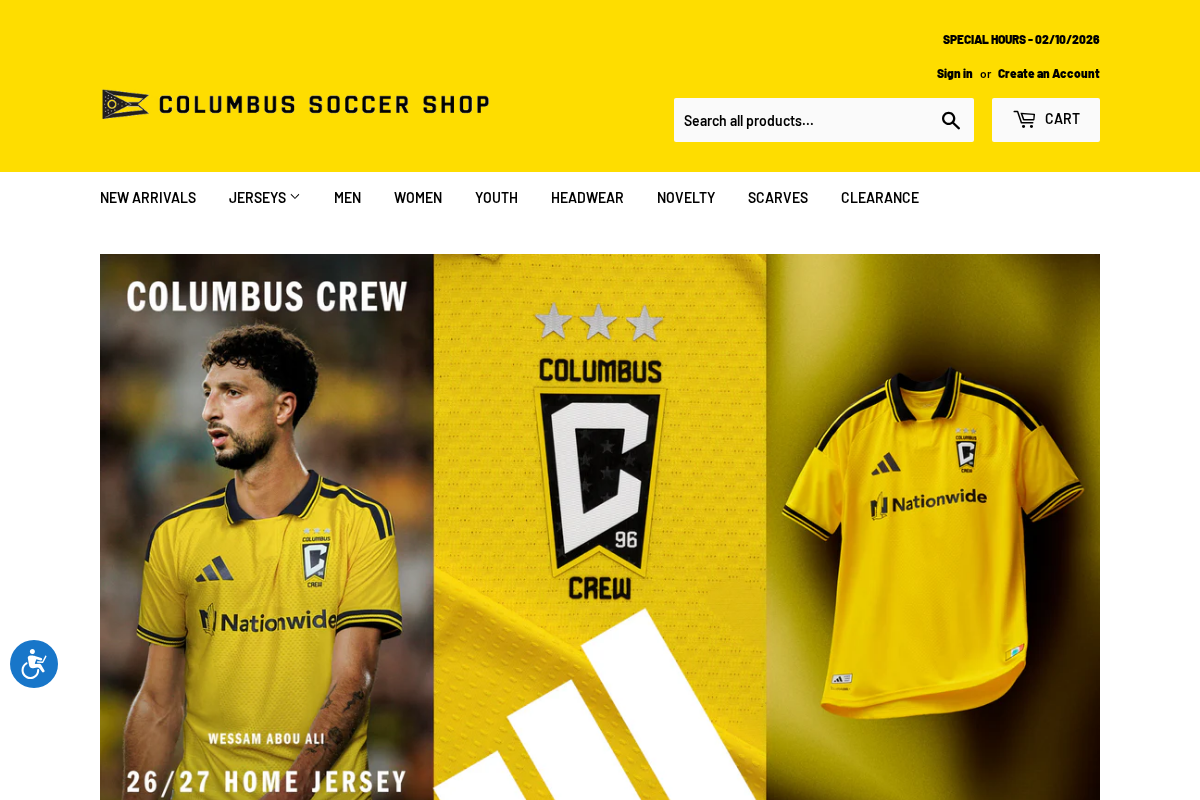 Columbus Soccer Shop homepage screenshot