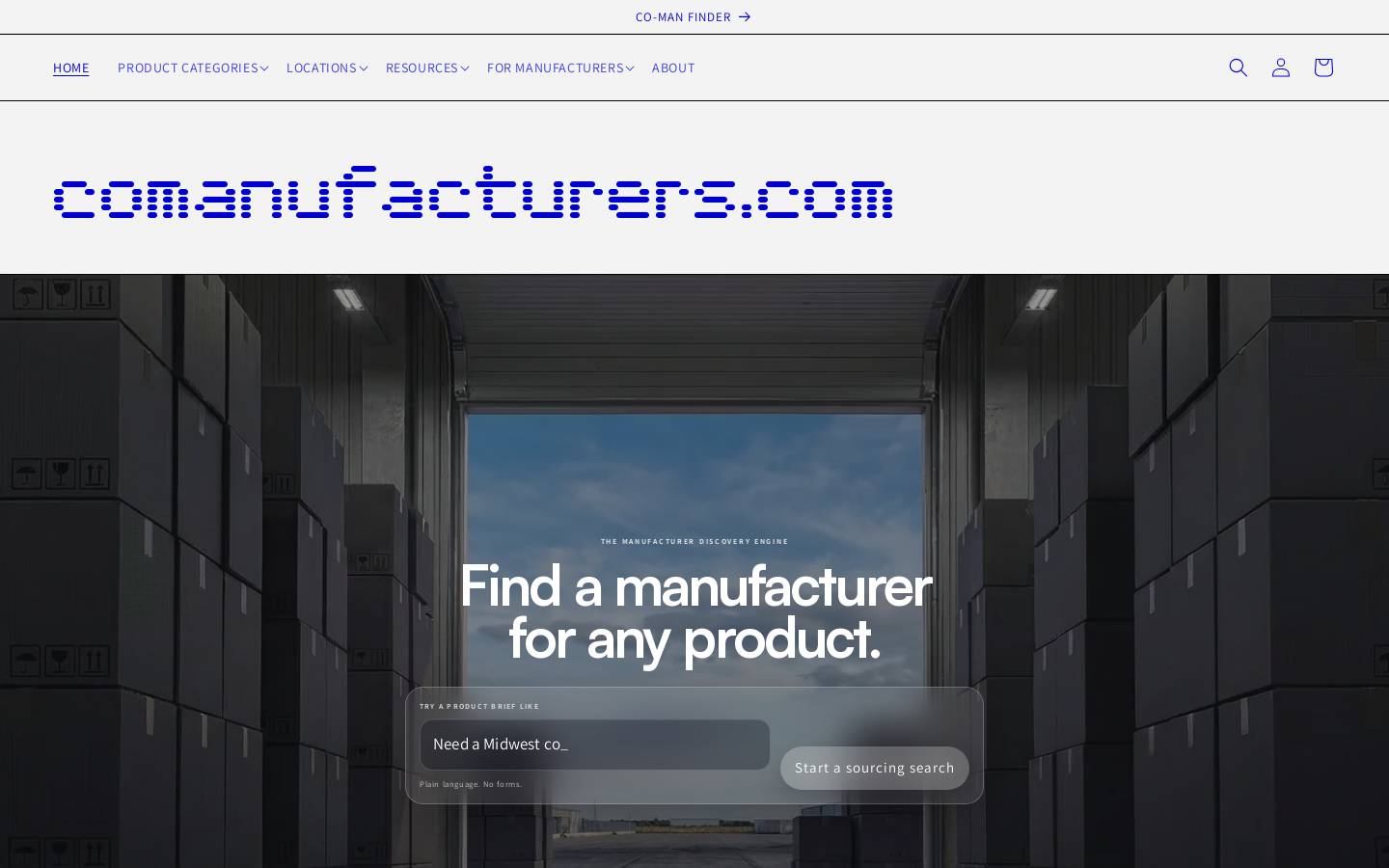 comanufacturers.com homepage screenshot