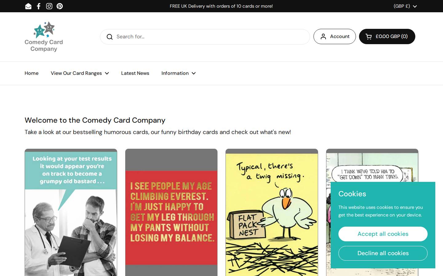 Comedycard homepage screenshot