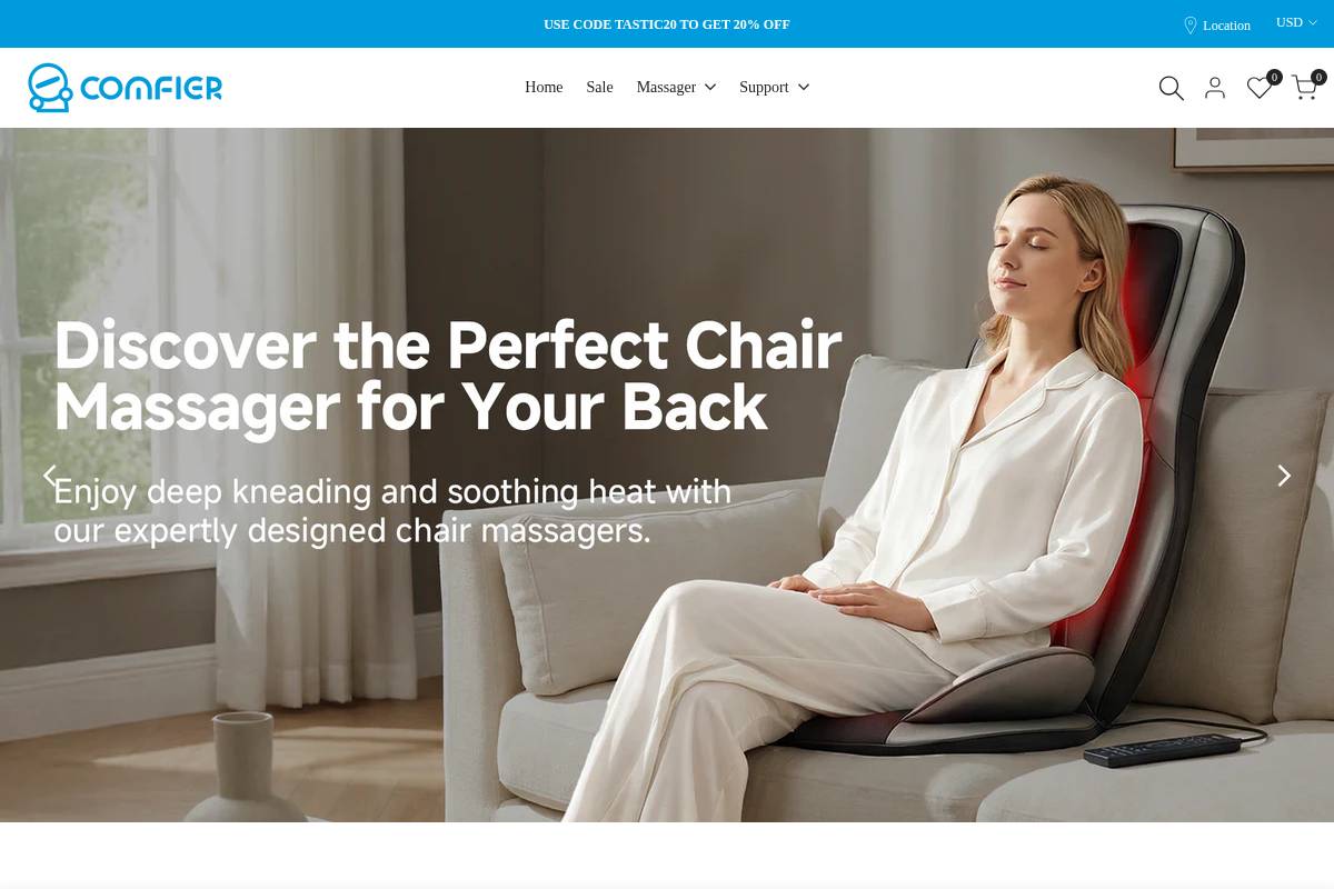 Comfier homepage screenshot