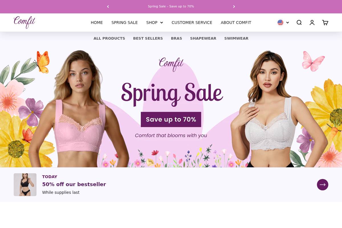 Comfit Underwear homepage screenshot