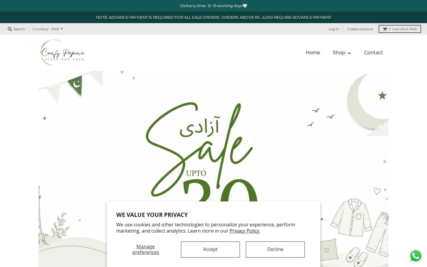comfy-pajama.com homepage screenshot