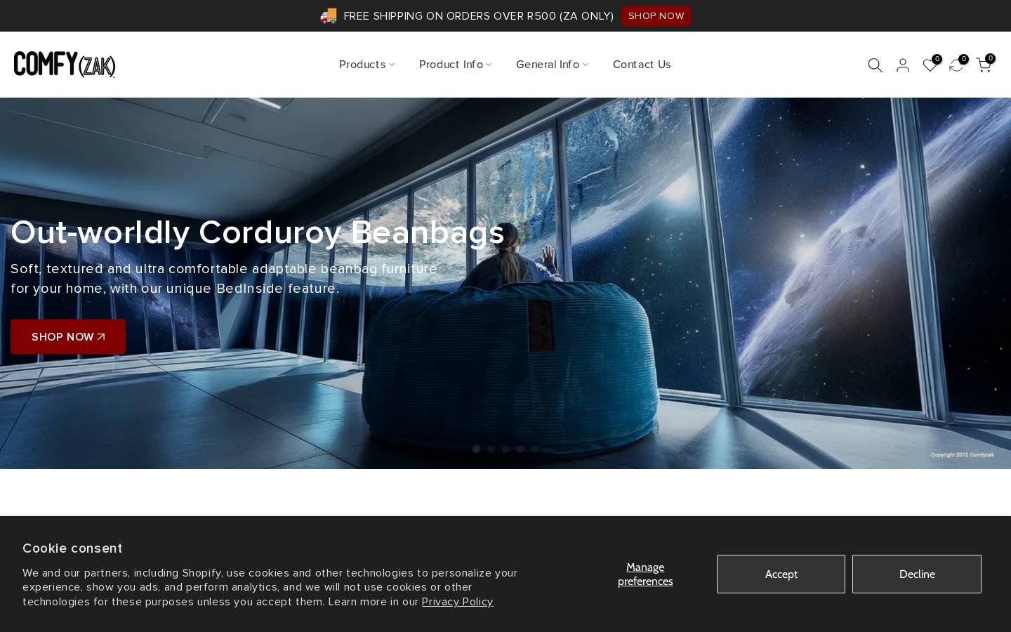 comfyzak.co.za homepage screenshot