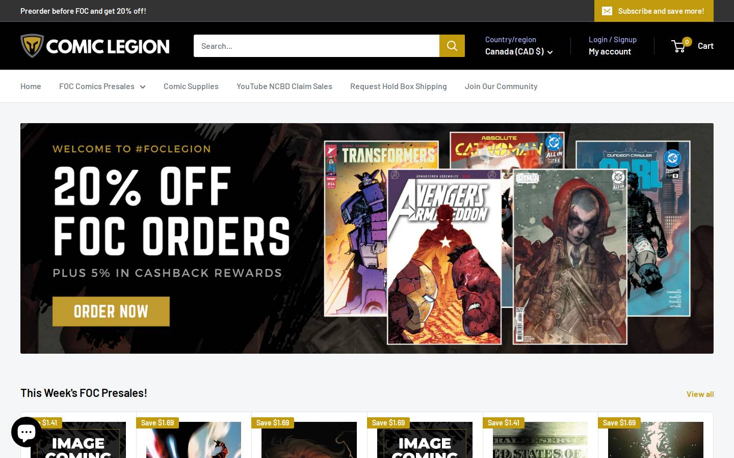 comiclegion.com homepage screenshot