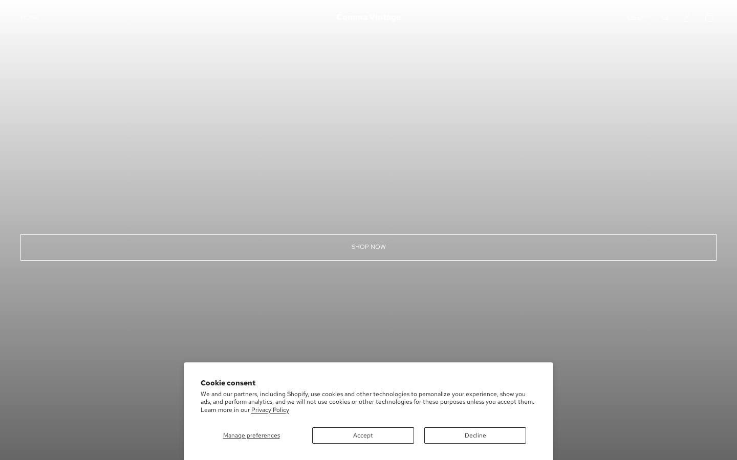 comma-vintage.com homepage screenshot
