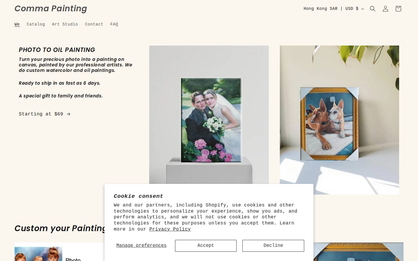 commapainting.com homepage screenshot