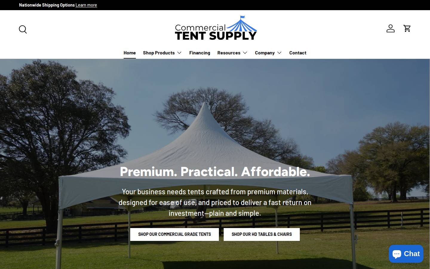commercialtentsupply.com homepage screenshot
