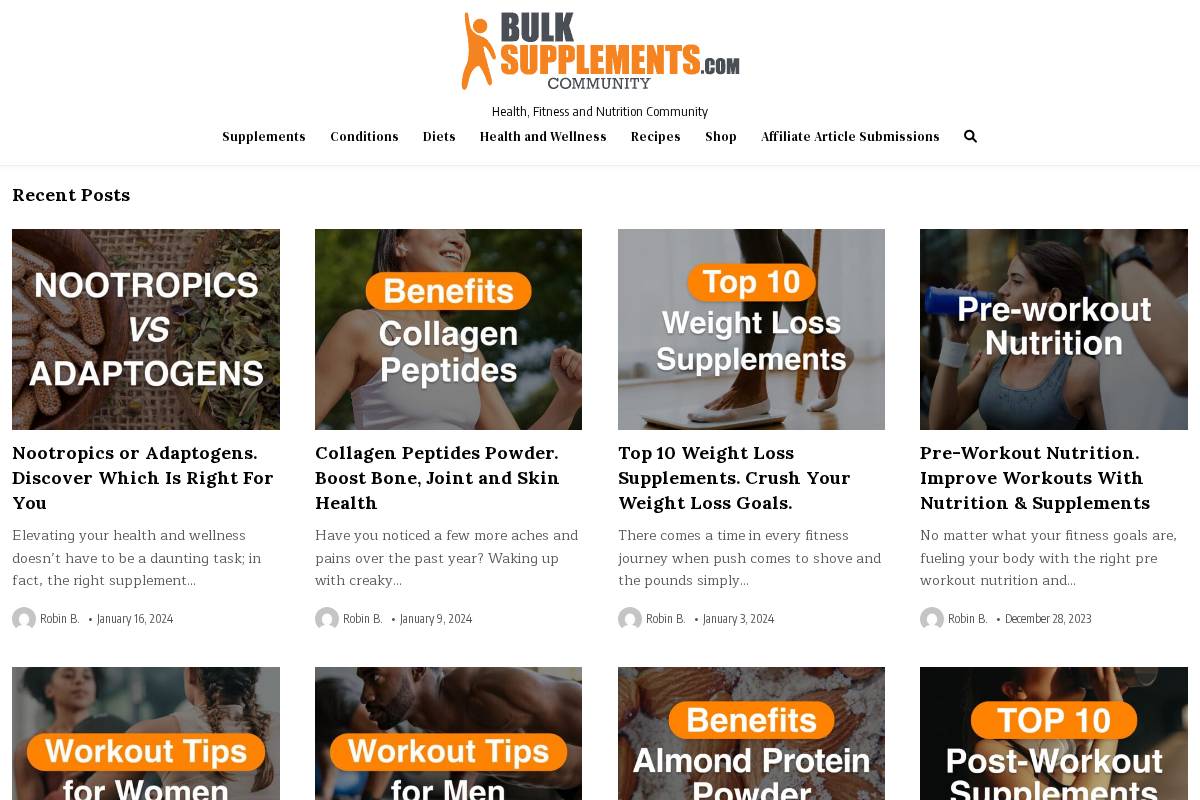 community.bulksupplements.com homepage screenshot