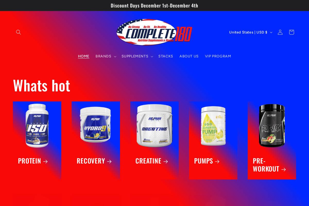 complete180supps.com homepage screenshot