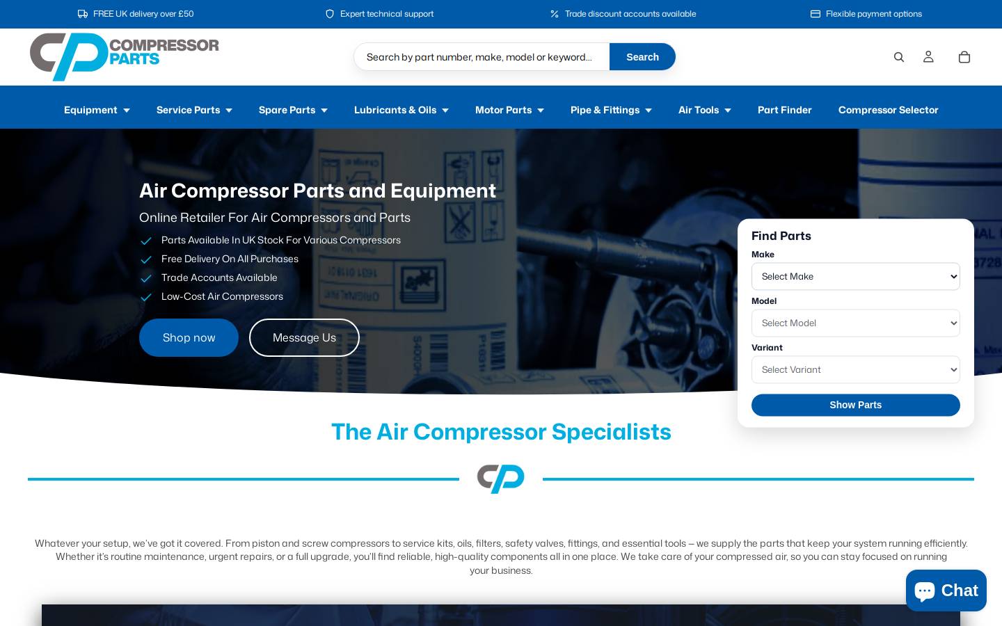 Compressor Parts homepage screenshot