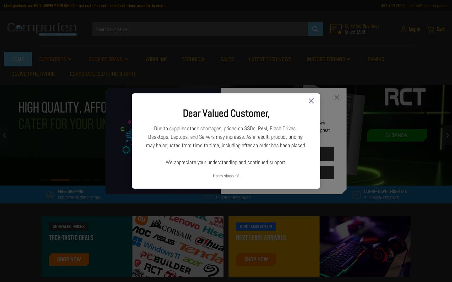 compuden.co.za homepage screenshot