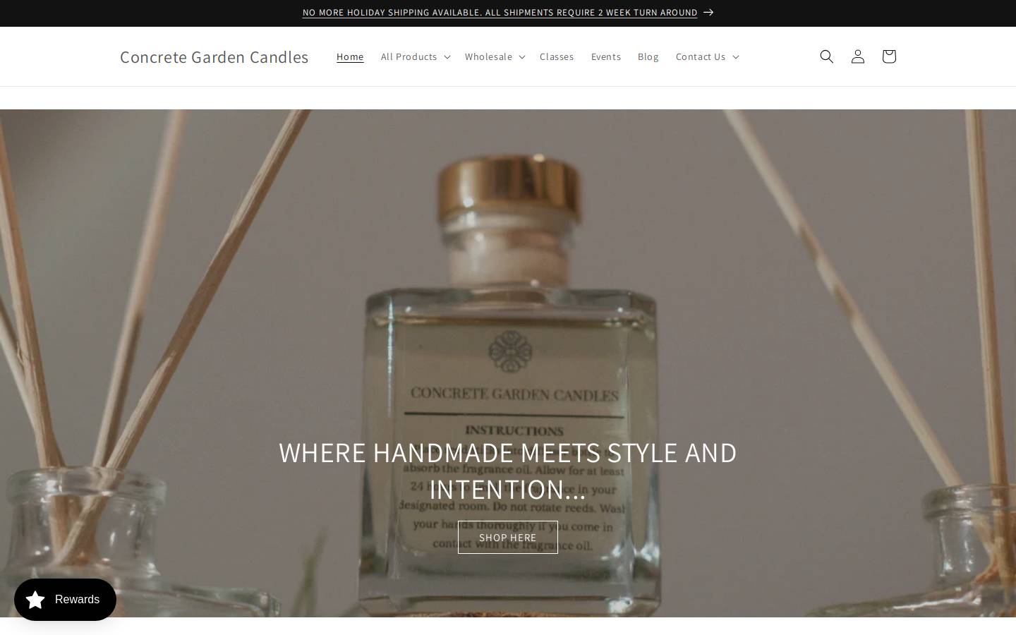 concretegardencandles.com homepage screenshot
