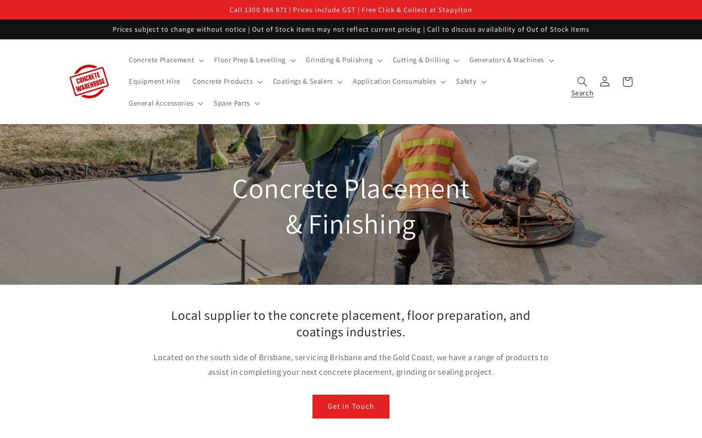 Concrete Warehouse homepage screenshot