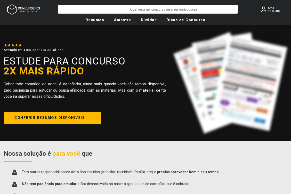 Concurseiro Fora da Caixa homepage screenshot