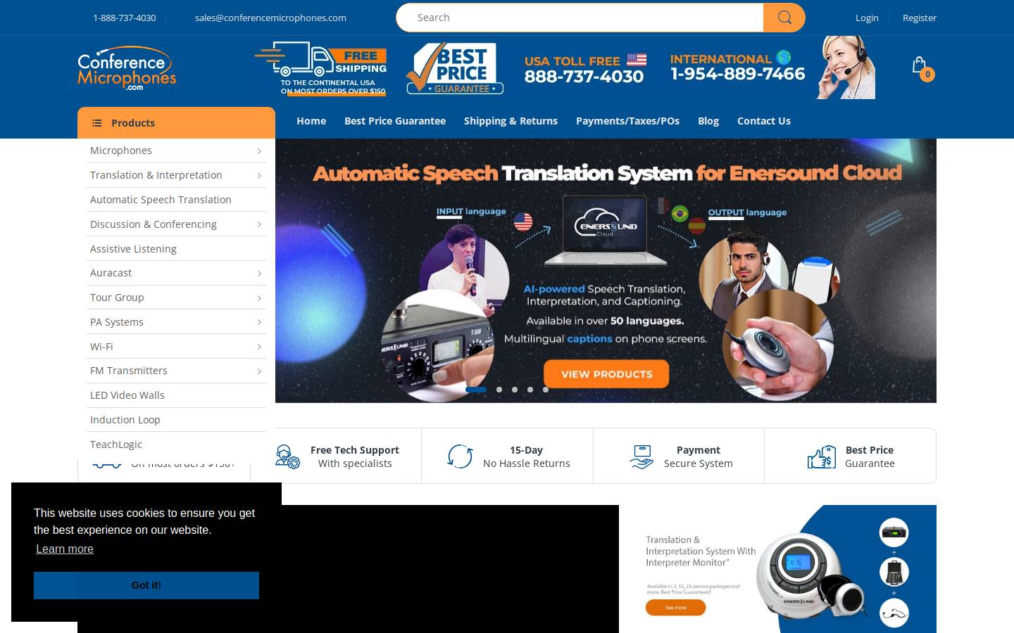 conferencemicrophones.com homepage screenshot
