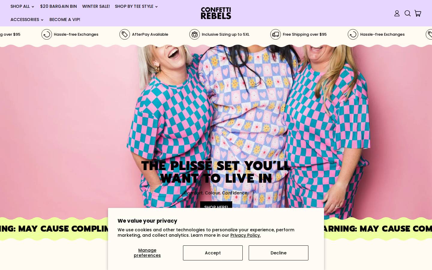 confettirebels.com.au homepage screenshot