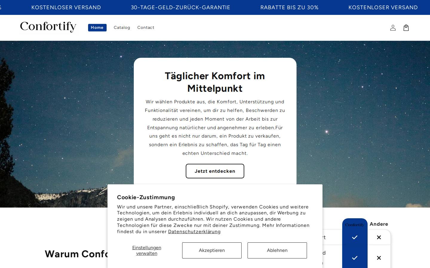 confortify.com homepage screenshot