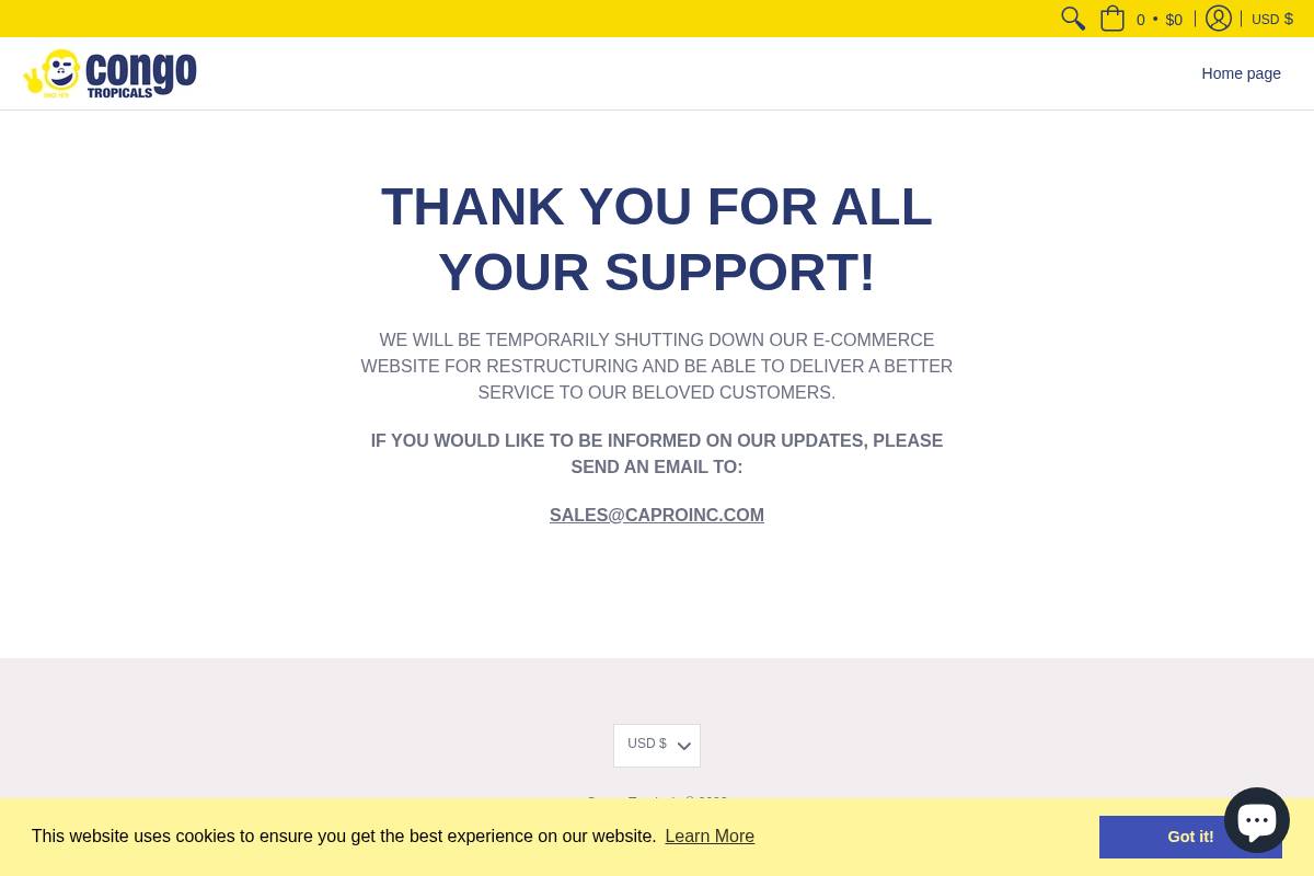 congotropicals.com homepage screenshot