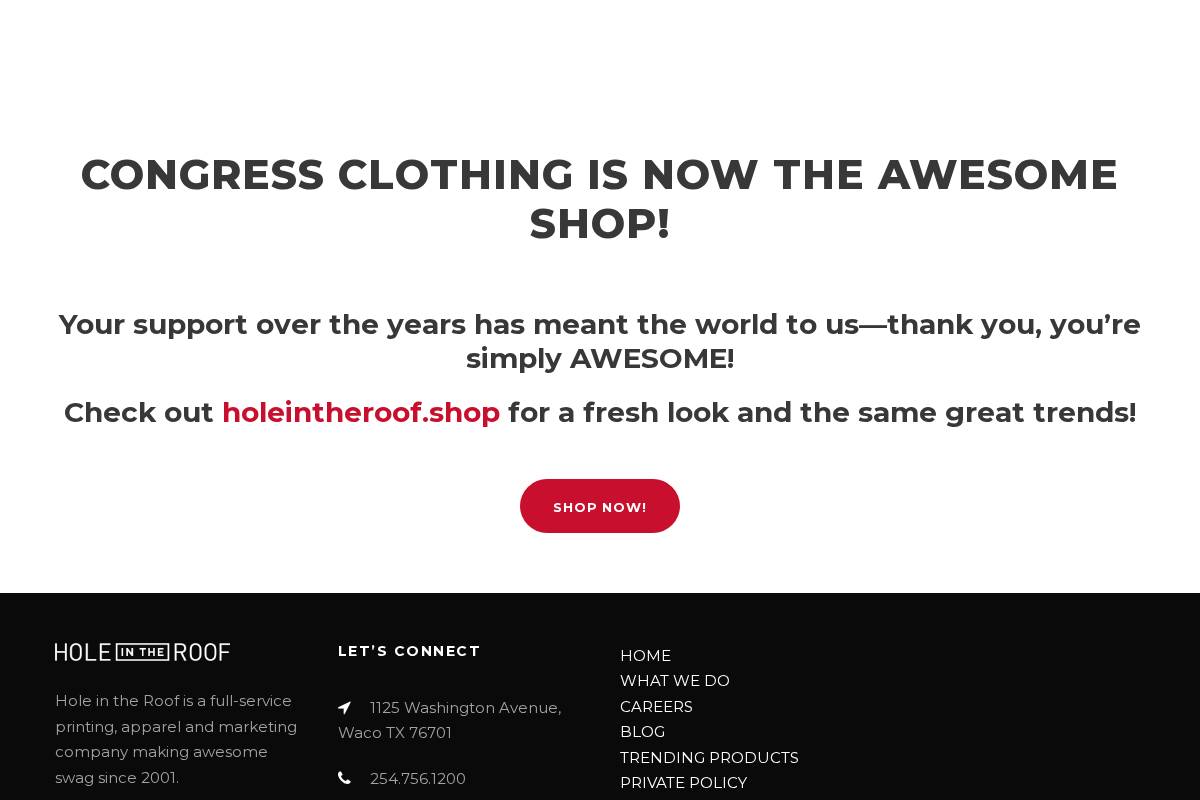 congressclothing.com homepage screenshot