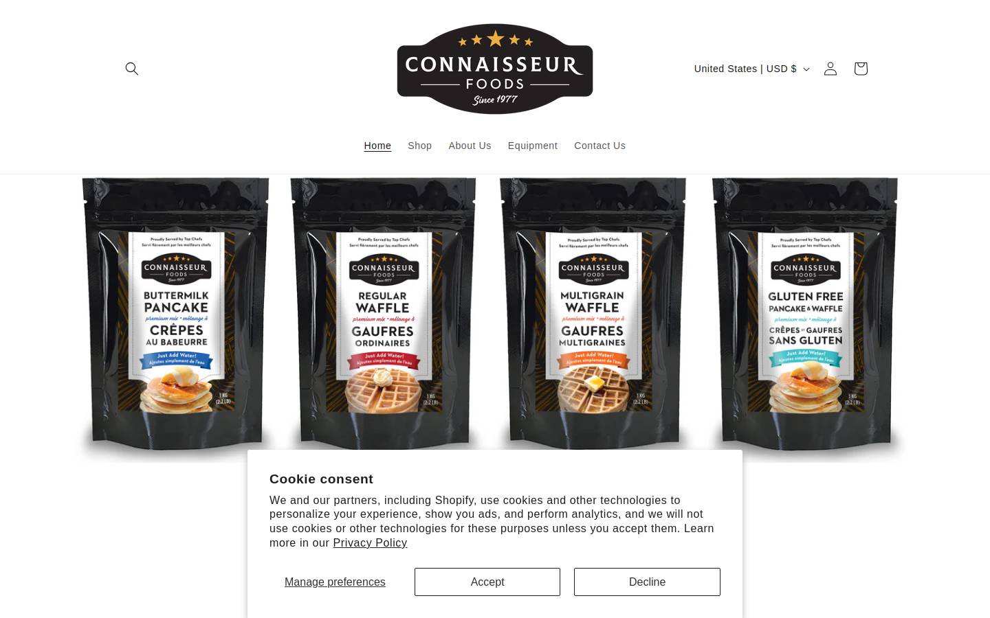 connaisseurfoods.com homepage screenshot