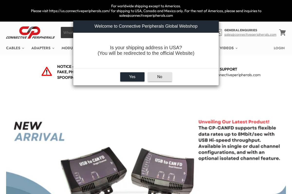 connectiveperipherals.com homepage screenshot