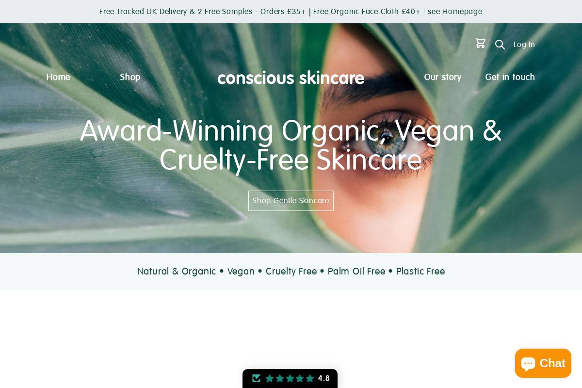 Conscious Skincare homepage screenshot