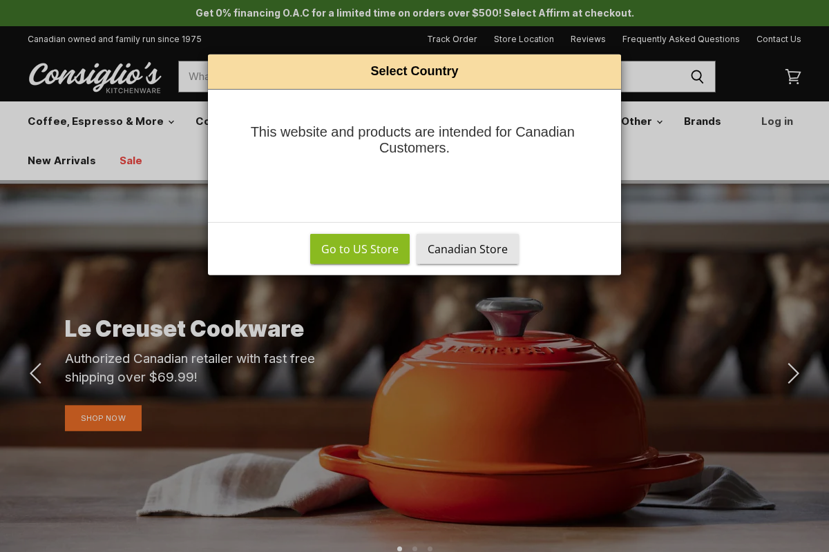 Consiglio's Kitchenware & Gift homepage screenshot