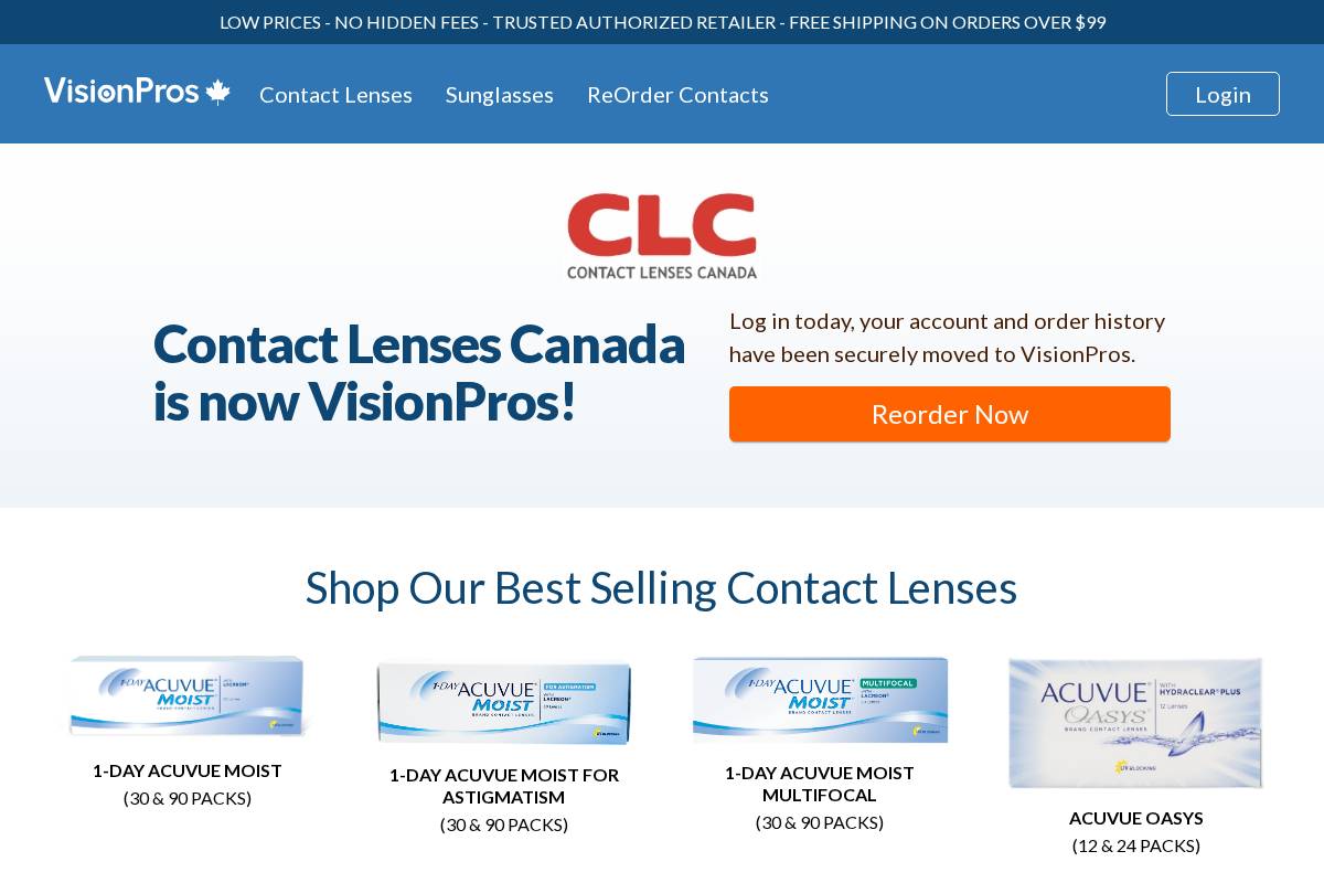 ContactLensesCanada.com homepage screenshot