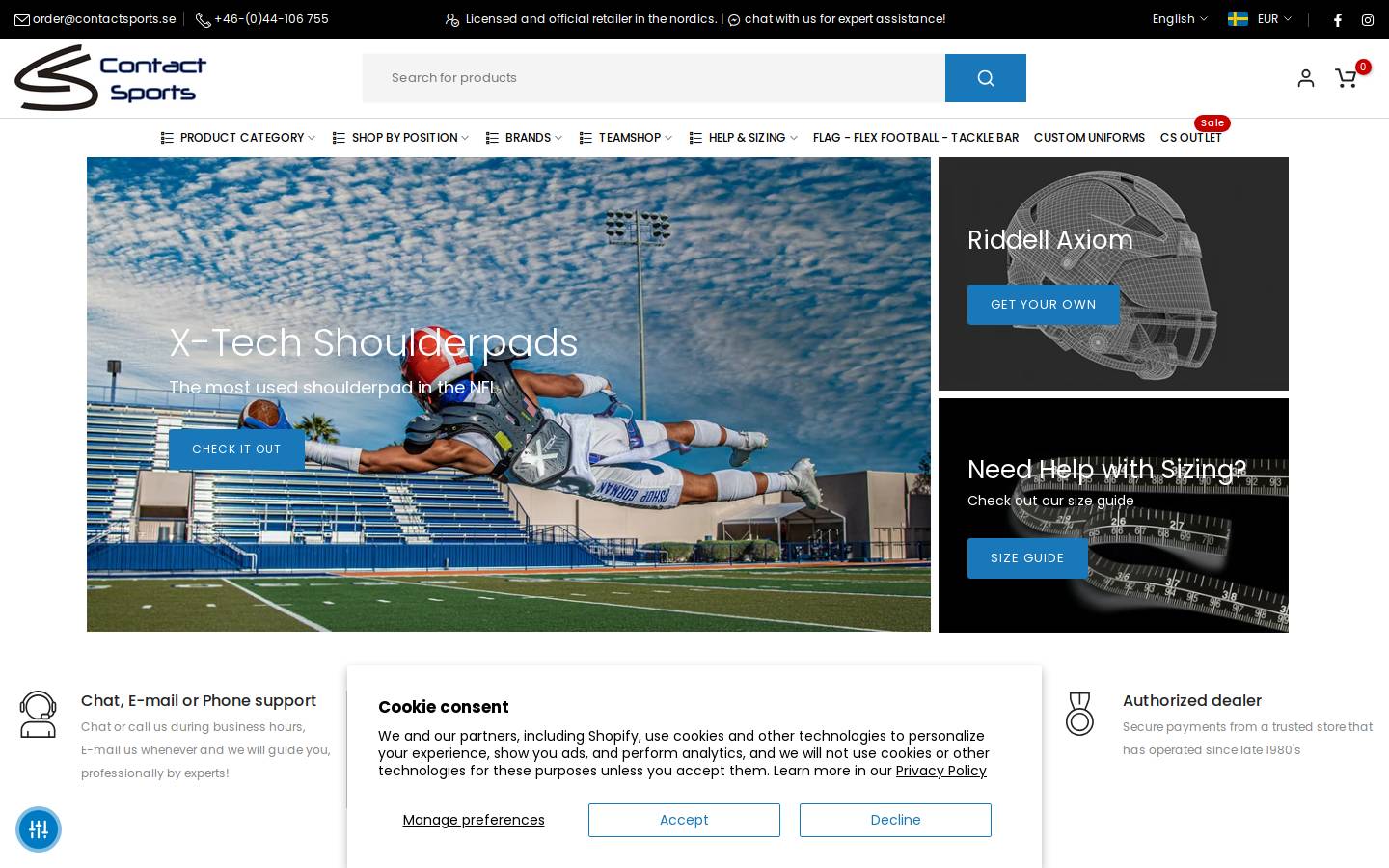 Contact Sports homepage screenshot