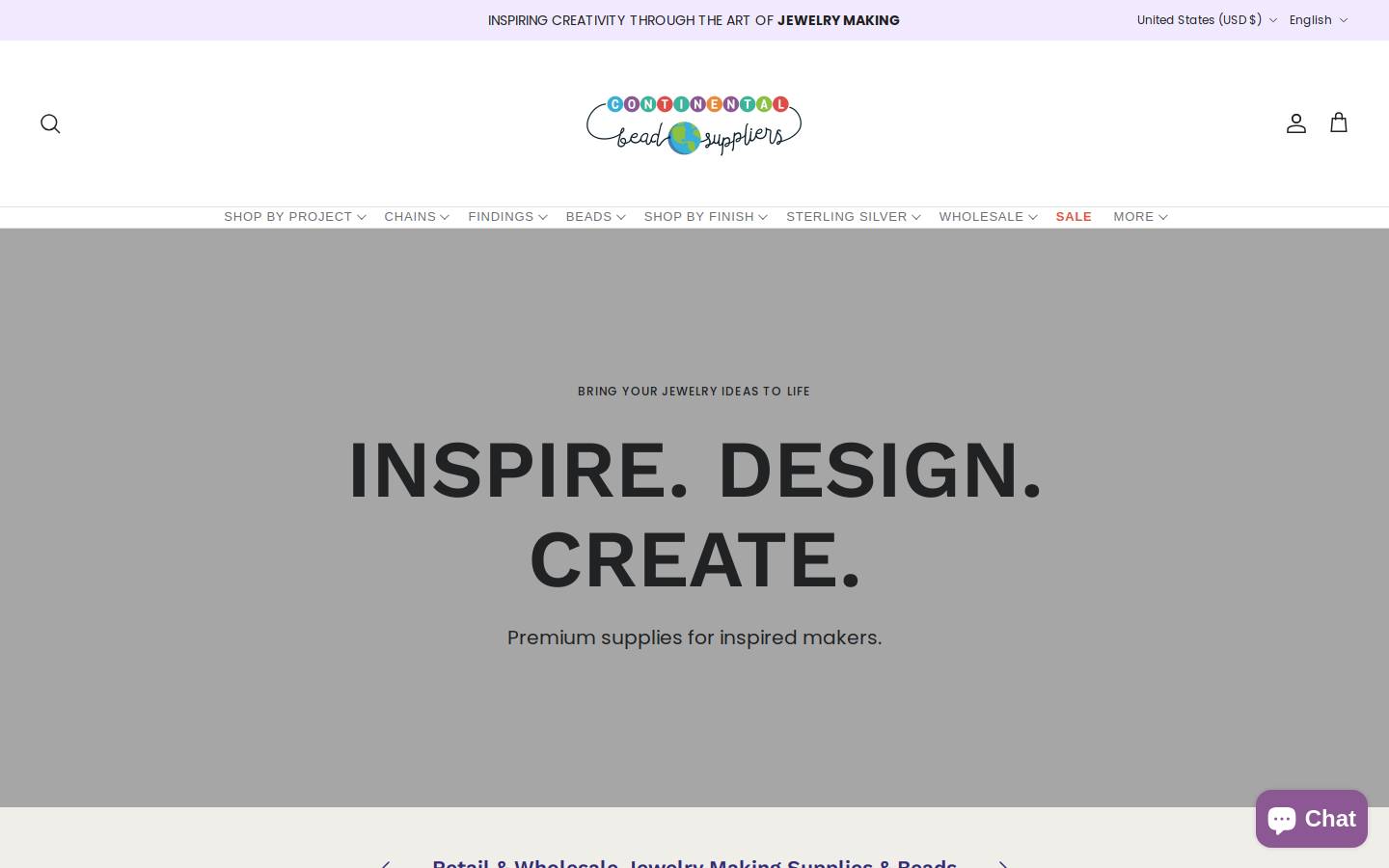 continentalbeads.com homepage screenshot
