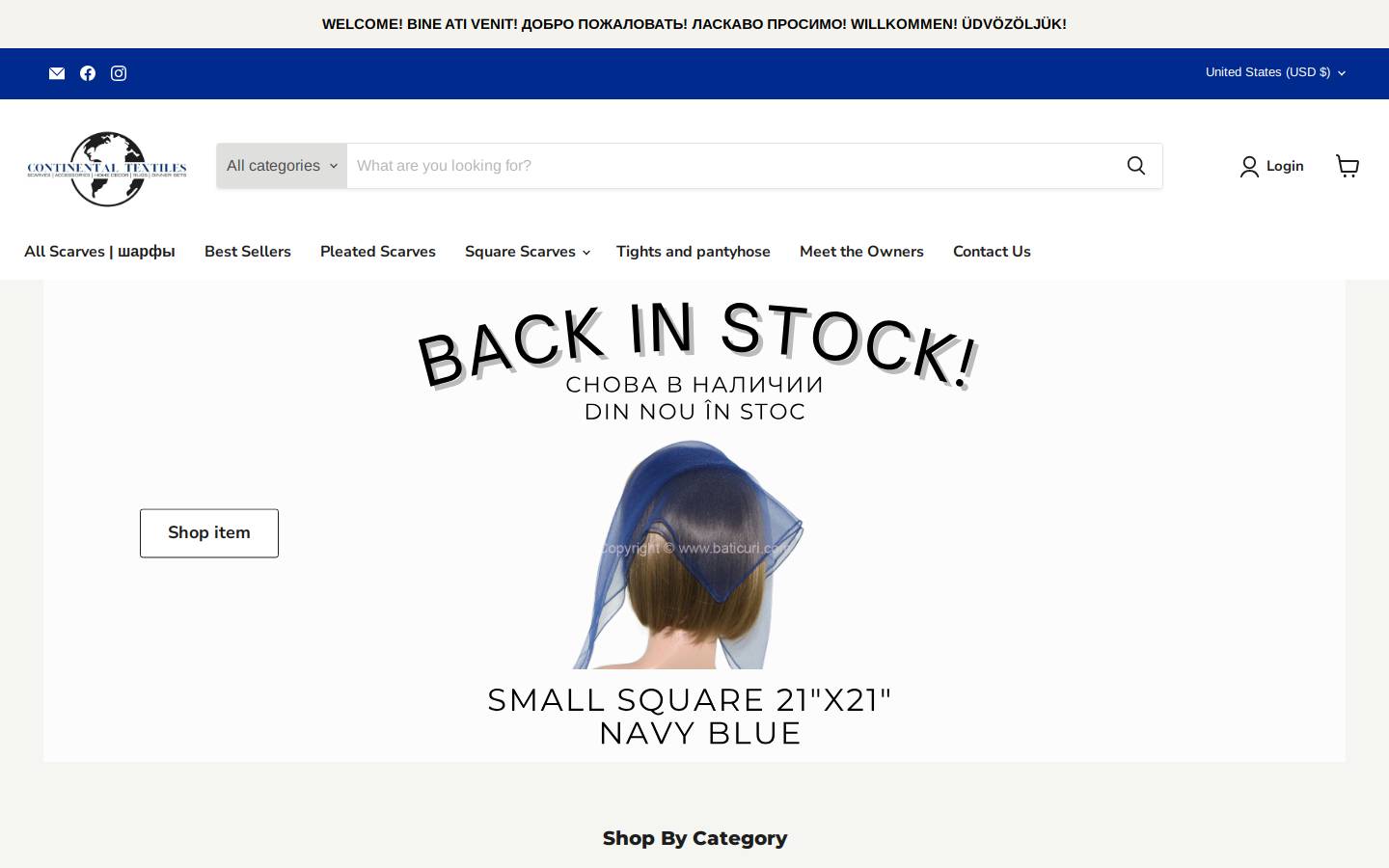 continentalscarves.com homepage screenshot