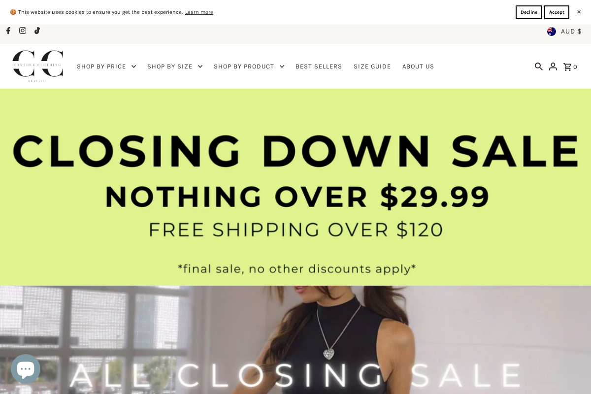 Contour Clothing homepage screenshot