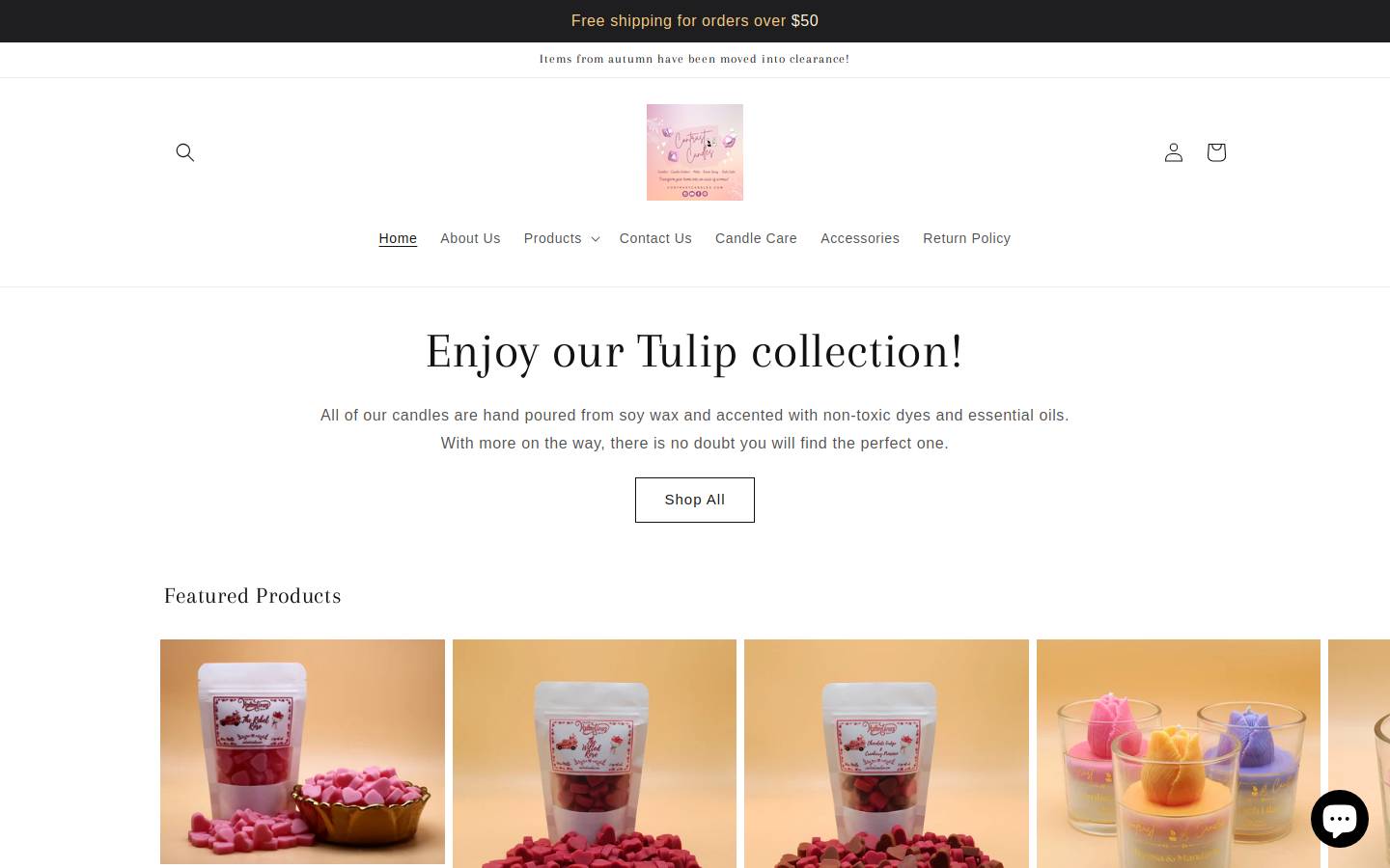 Contrast Candles homepage screenshot