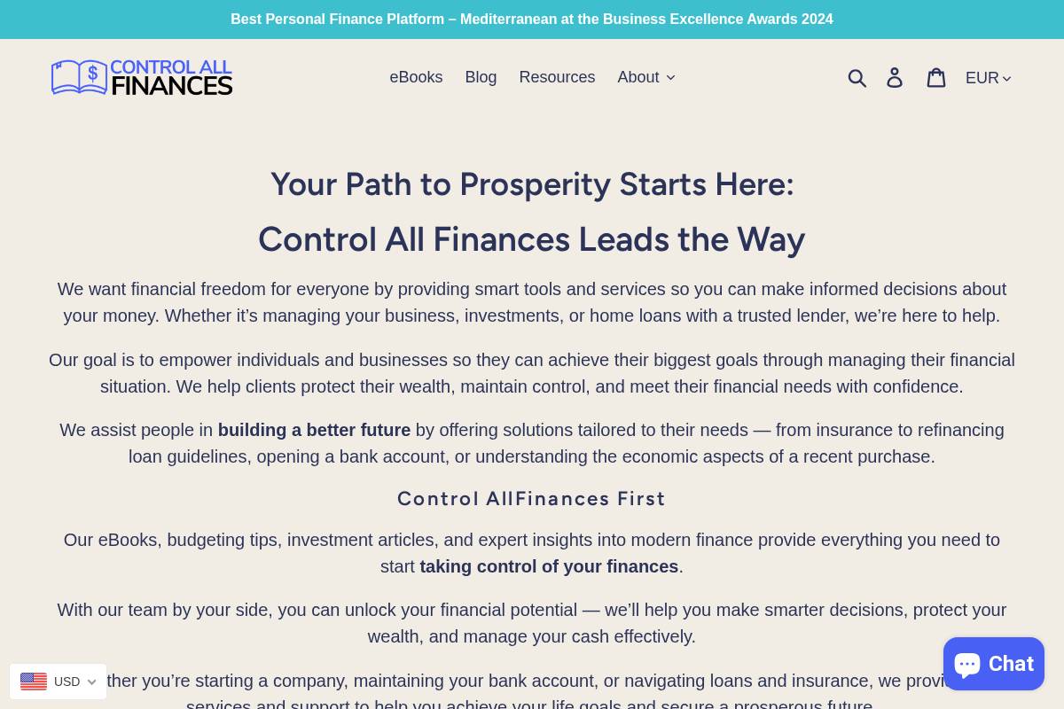 Control All Finances homepage screenshot