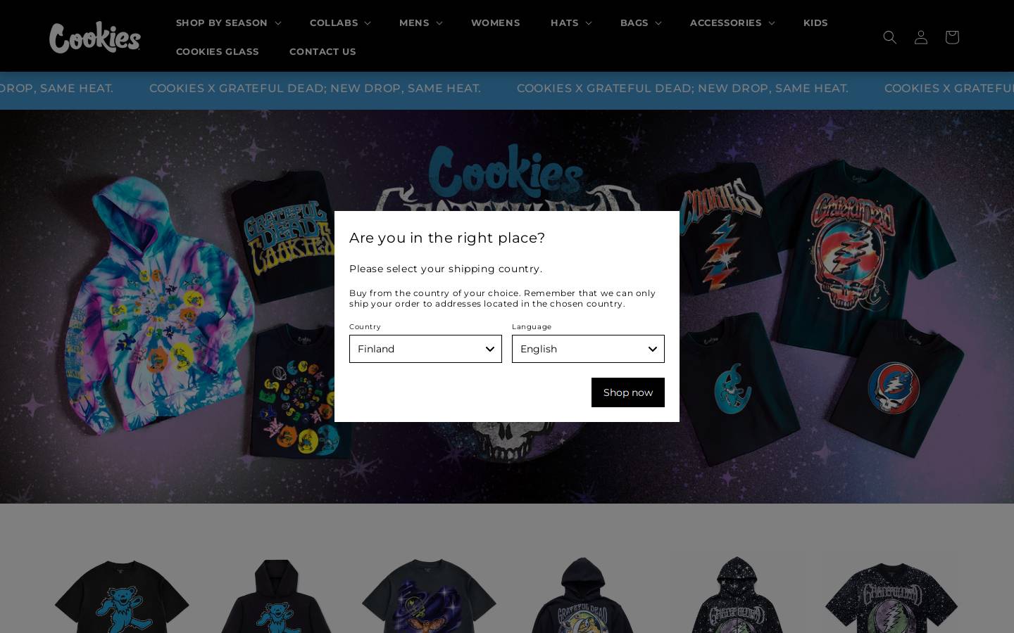 Cookies Clothing homepage screenshot