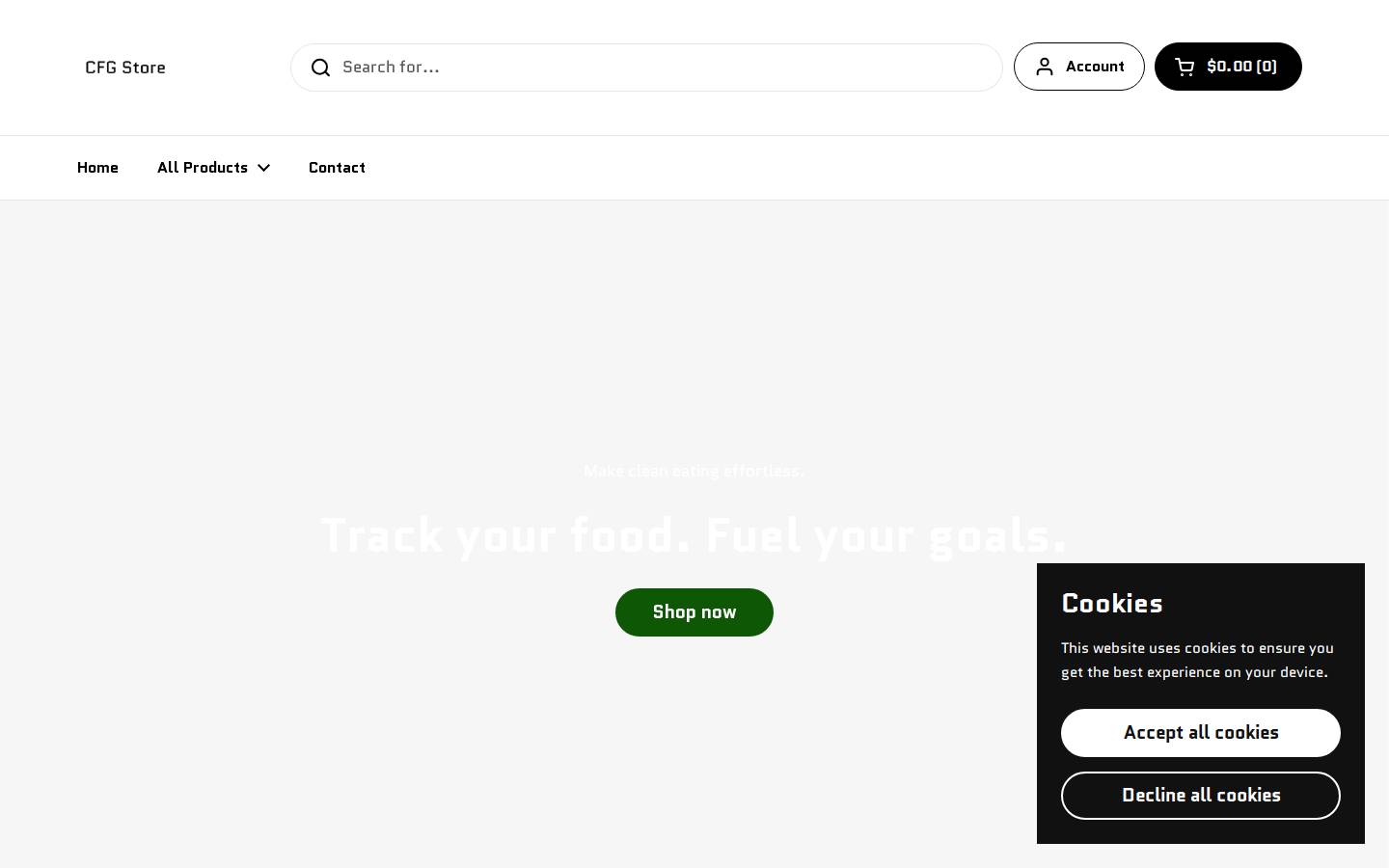 cookingforgains-shop.com homepage screenshot