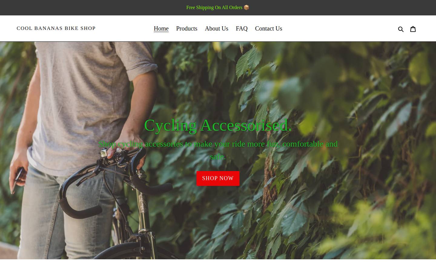 coolbananasbikeshop.com homepage screenshot