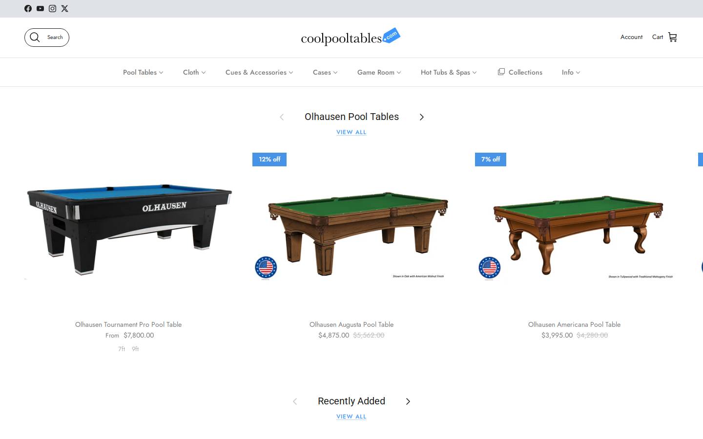coolpooltables.com homepage screenshot