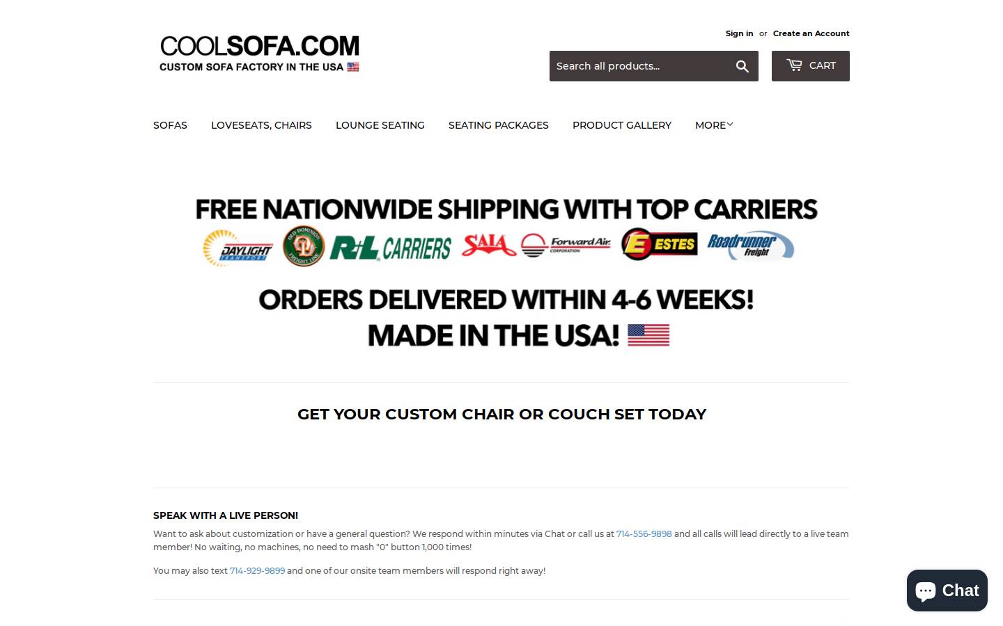 Cool Sofa homepage screenshot