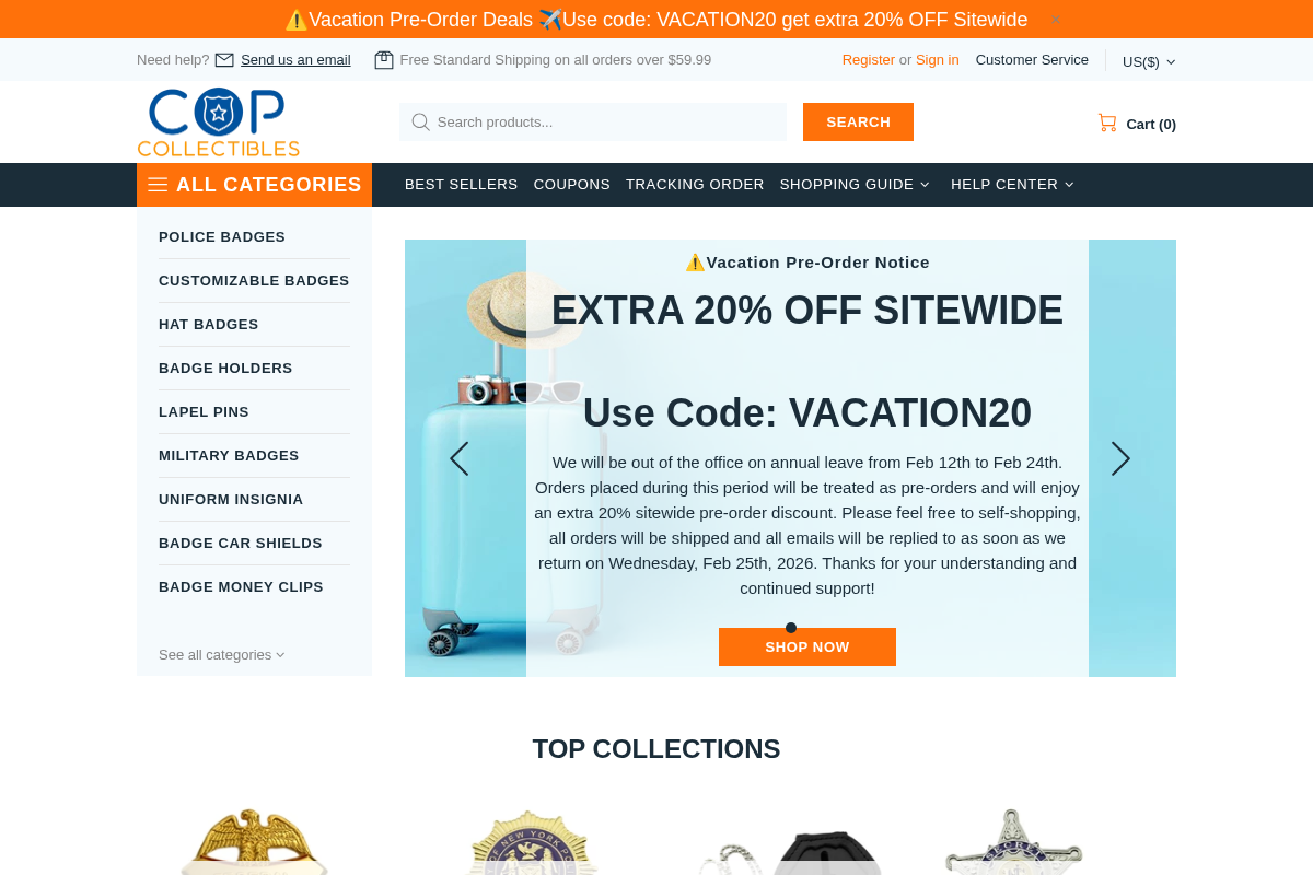 Copcollectibles homepage screenshot