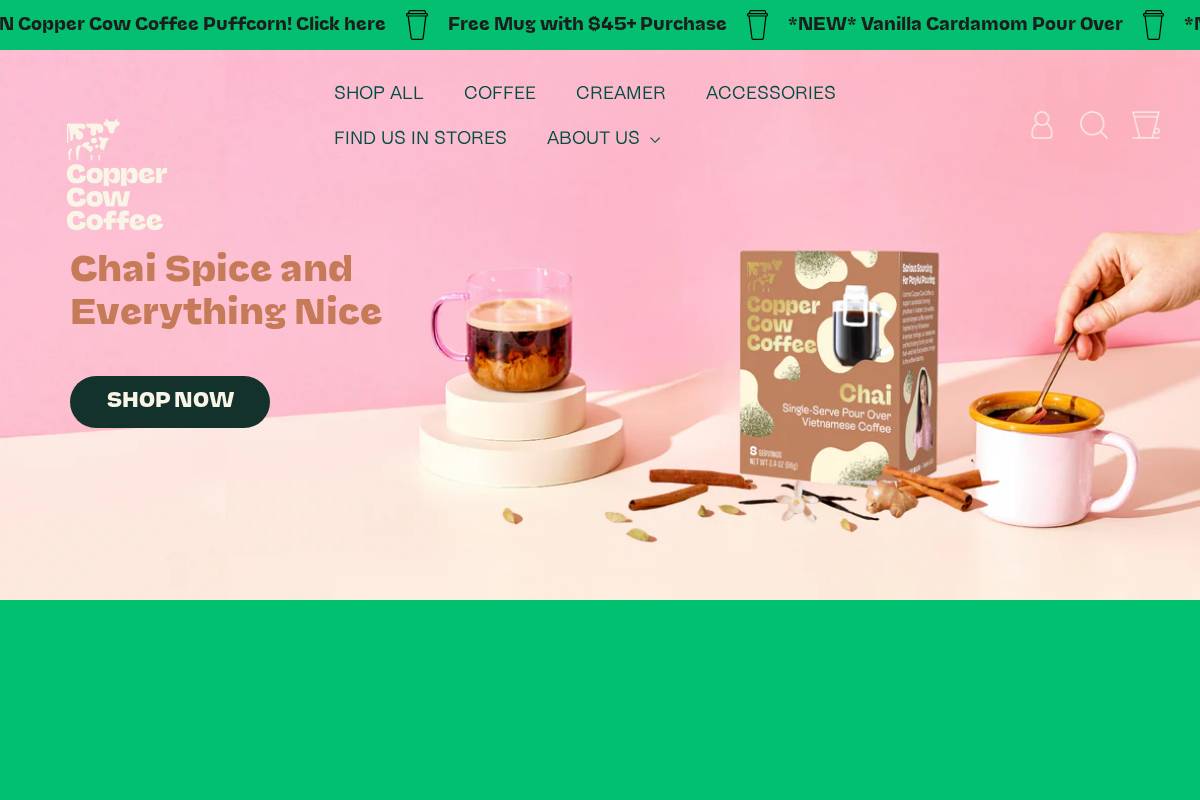 Copper Cow Coffee homepage screenshot