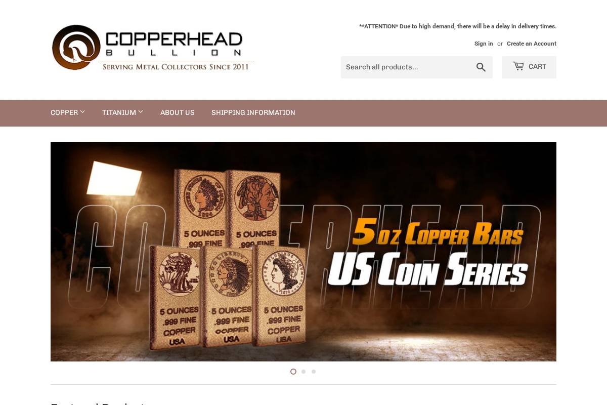 copperheadbullion.com homepage screenshot