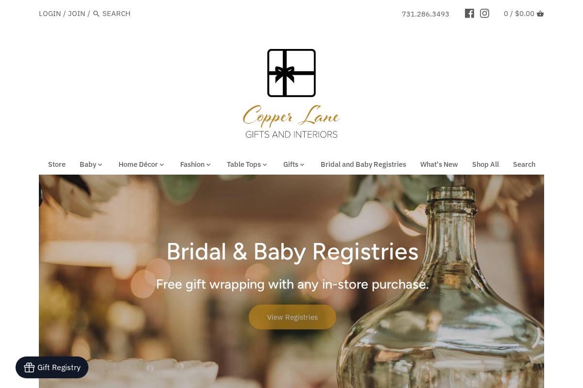 copperlanegifts.com homepage screenshot