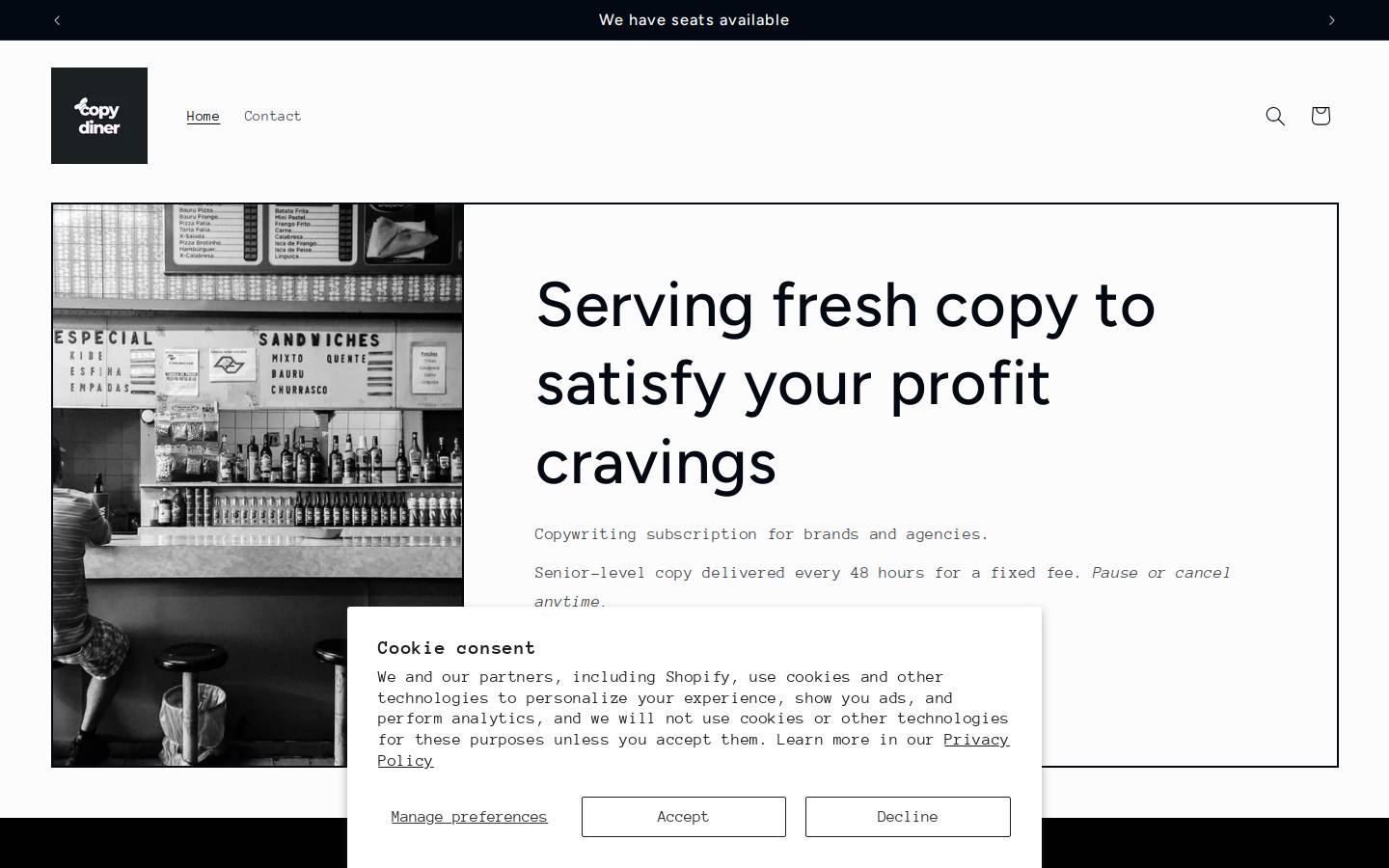 copydiner.com homepage screenshot