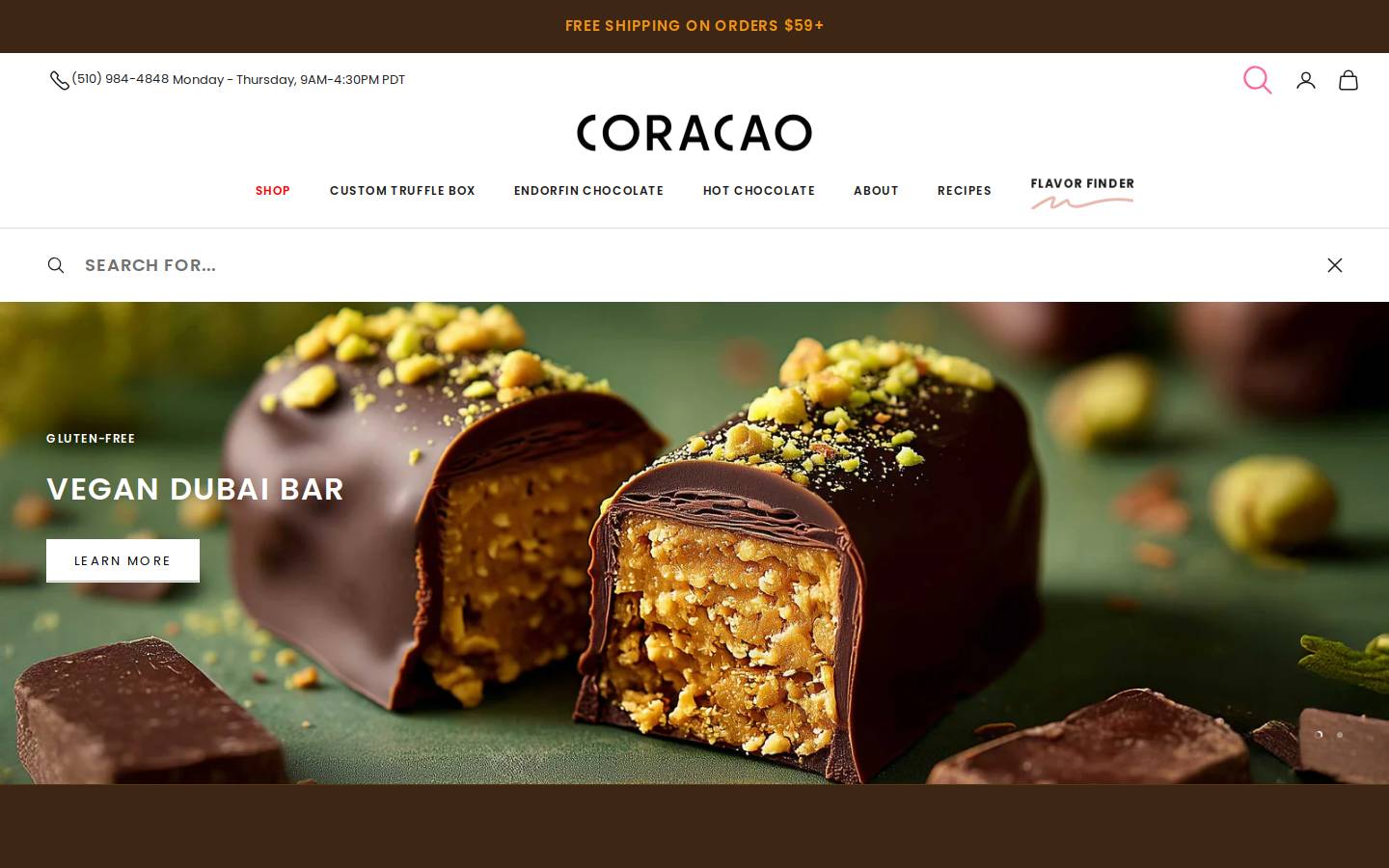 coracaochocolates.com homepage screenshot